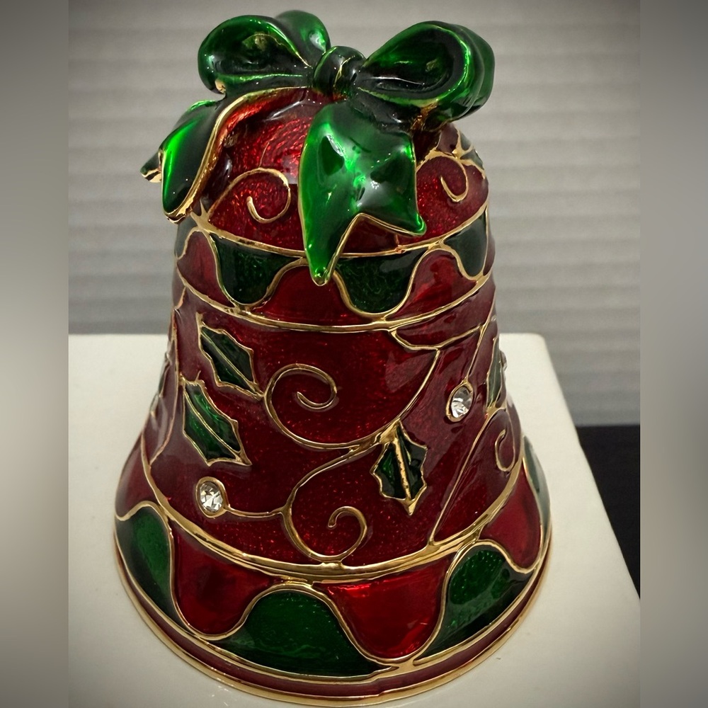 Cloisonné Trinket Box in the shape of a Christmas Bell. New.